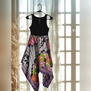 Floral Handkerchief Hem Dress